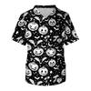 Men's Short Sleeve V-Neck Scrub Top with Chest Pocket Halloween Print