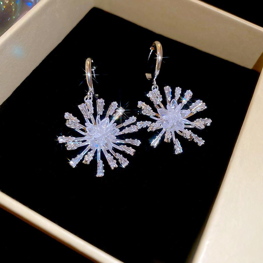 Zircon Metal Fireworks Earrings Korean Niche Cold Wind Earrings Temperament Versatile Earrings