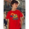 T-shirt da bambino con stampa di escavatore colorato a cartoni animati, girocollo, manica corta