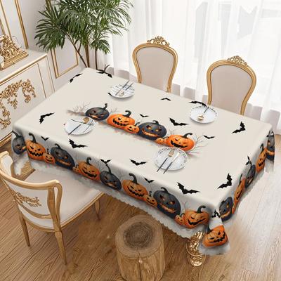 1 Piece Halloween Black And Orange Pumpkin Tablecloth, Black Bat For Day Of The Dead, Party Decorations
