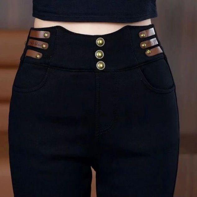 

Women s Smoke Gray High-Waisted Micro-Flare Jeans: New Autumn/Winter, Velvet Lined, Slimming, Figure-Flattering, Versatile Long Pants 30 (125-135 lbs)