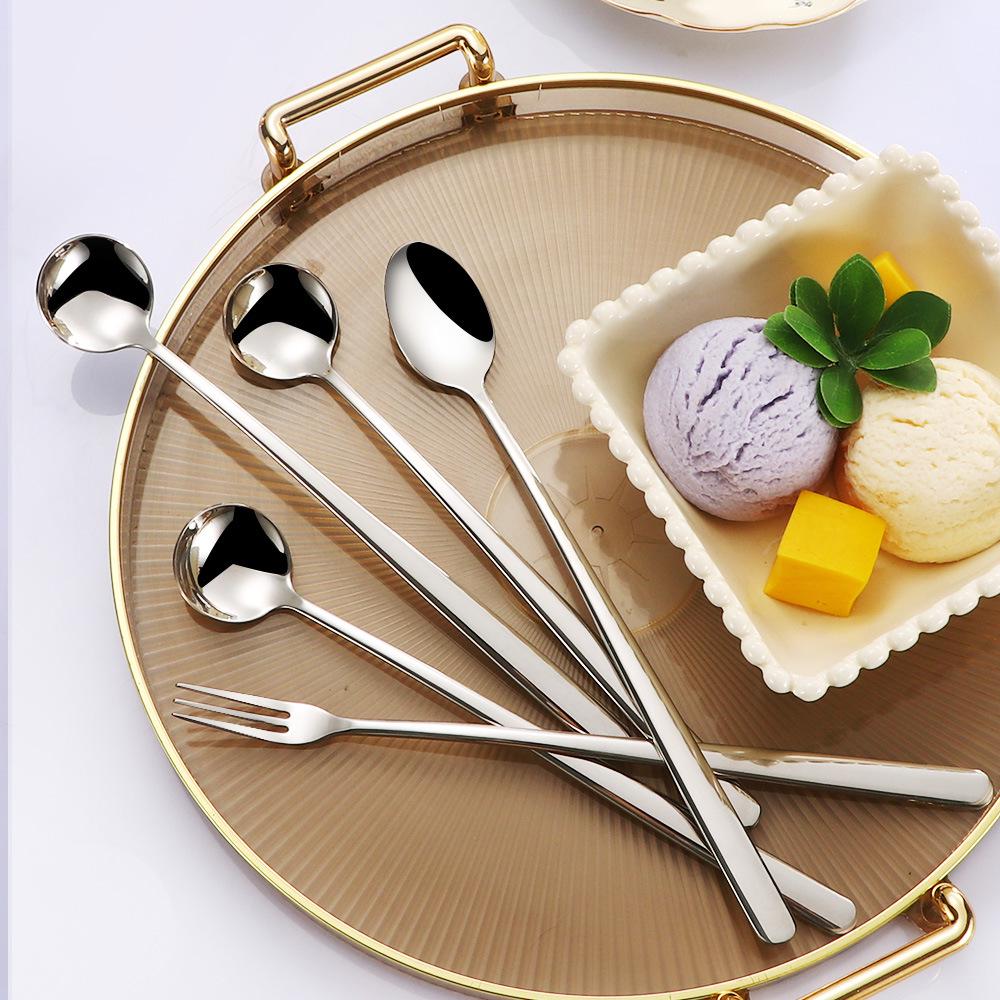 Thickened 304 Steel Long Handle Coffee Stirring & Dessert Spoon/Fork Set
