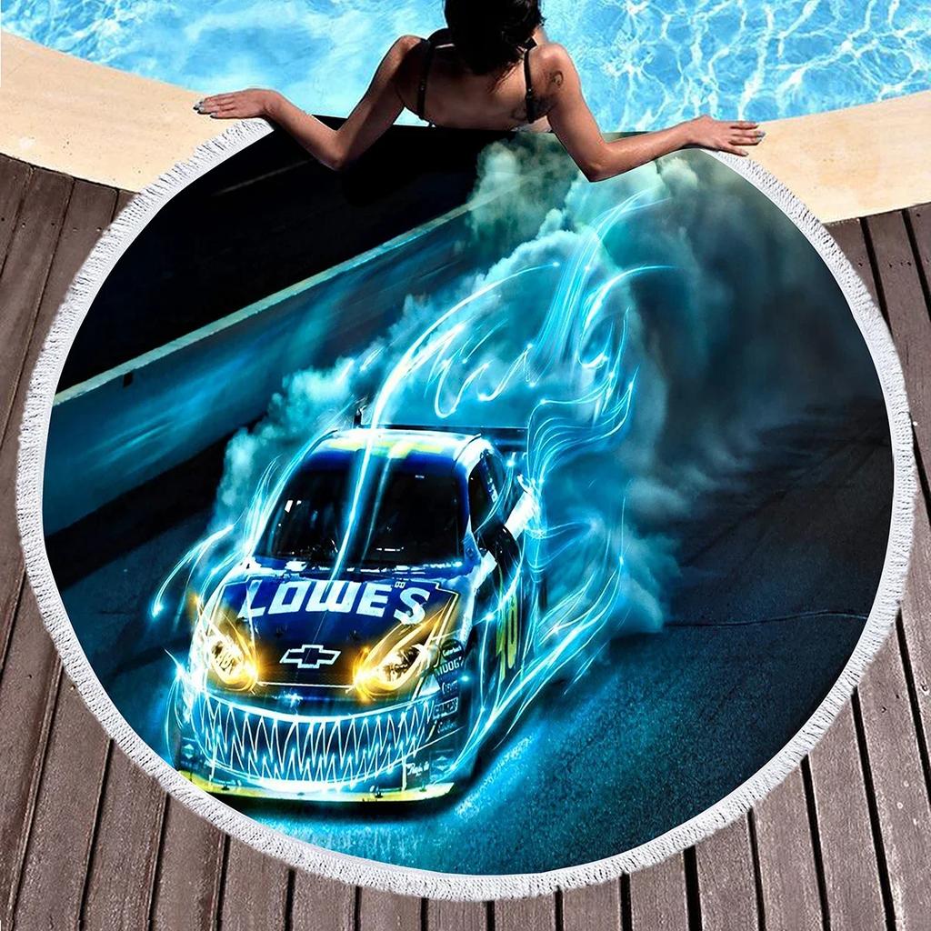 Sport Car Round Beach Towel,Cool Racing Print Sand Resistant Beach Blanket,Absorbent Quick Dry Pool Towel Portable Picnic Mat