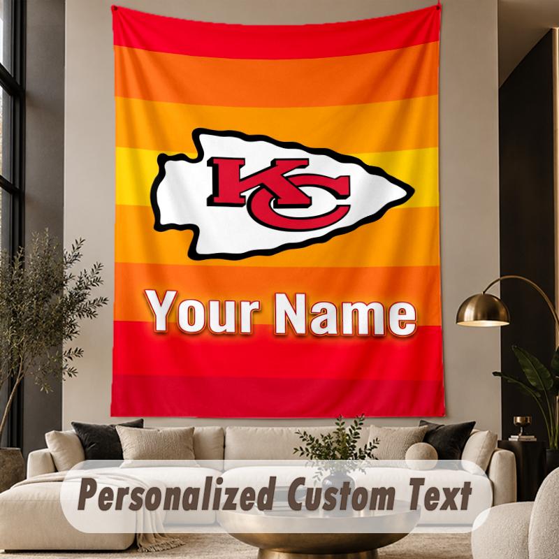 Benutzerdefinierte Text Wandteppich Kansas City Chiefs Druck Wandteppich Innen Wohnzimmer Wanddekoration