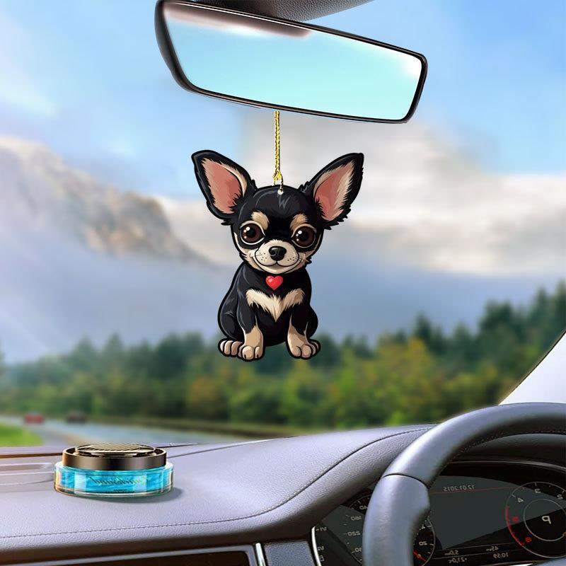 Cute Car Pendant Chihuahua Dog Transparent Acrylic Pendant Holiday Gift Backpack and Keychain Pendant 8cm