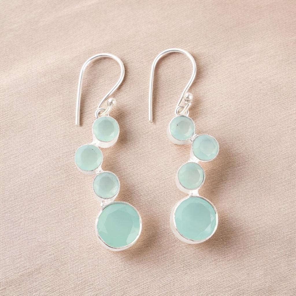 Aqua Chalcedony Gemstone Dangle Earrings 925 Sterling Silver Handcrafted Jewelry EE-161-18