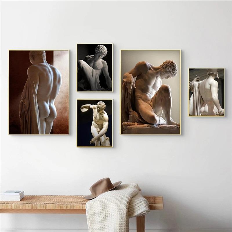 Greek Statue Plaster Sculpture Artwork David Art Canvas Painting Figure Poster and Print Wall Picture for Living Room Home Decor