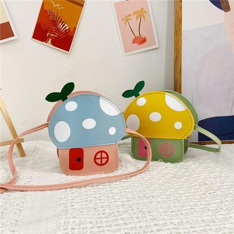 Adorable Mushroom Design Pu Children's Crossbody Bag Fashionable Mini Coin Purse Cute Shoulder Bag For Little Girls