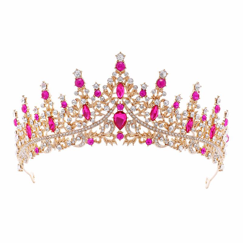 Bride Headwear Crown Main Wedding Dress Birthday Hair Accessories Rose Red Retro Luxury Necklace Earrings Three Piece Set