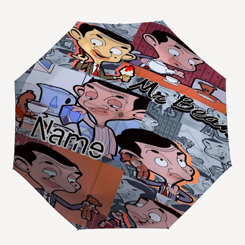 

1PC Mr Bean Custom Name Automatic Open/Close, 8-Rib Durable Frame Compact Travel Umbrella for Men & Women D1222046