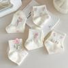 5/10 Pairs Women Bow Print Mid Tube Socks Spring Summer Sweat Absorbing Breathable Sweet Styles Flower Pattern Casual Socks