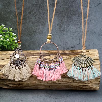 CUCU 3PCS Bohemia Women Handmade Beads Tassels Pendant Chain Sweater Long Necklace Jewelry