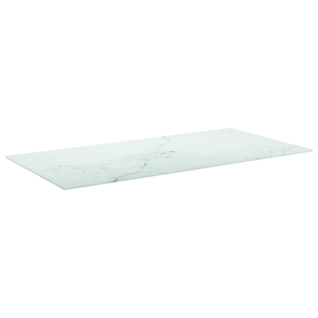 White Table Top 100 x 50 cm 6 mm Tempered Glass with Marble Effect