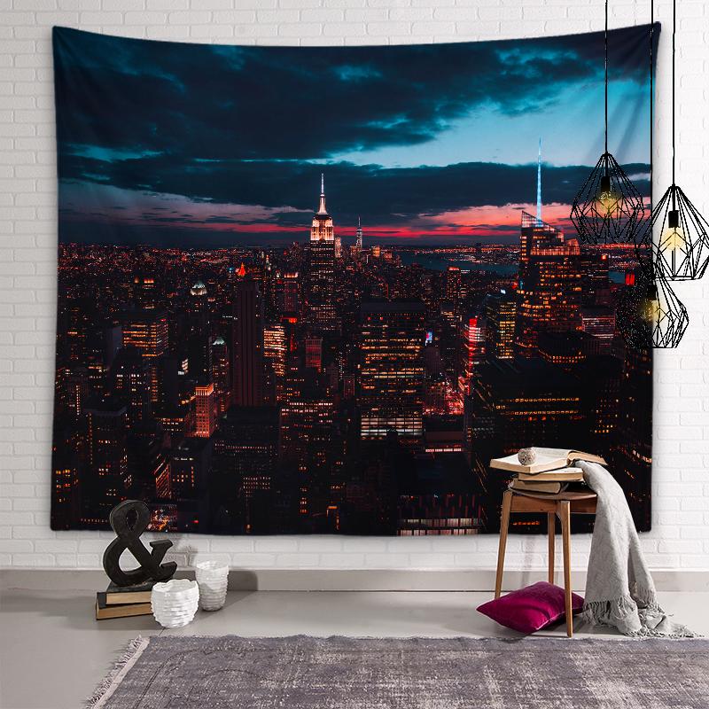Stadt-Nachtansicht-Wandteppich, Nachtbeleuchtung, ästhetischer Wandteppich, Weltlandschaftlicher Ort, Stadtgebäude-Wandteppich, Wohnzimmer-Heimdekoration