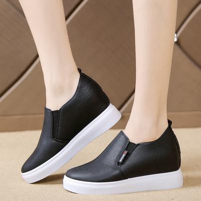 Zapatos Le Fu de primavera y otoño con aumento de altura en el interior, zapatos Le Fu para mujer, zapatos individuales, zapatos casuales blancos de suela gruesa
