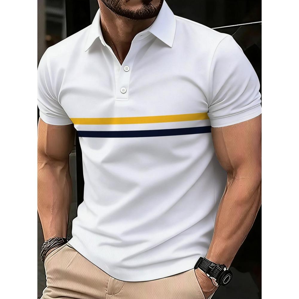 

Men s short sleeved polo shirt with 3D striped print for street casual fashion, soft and comfortable 5XL