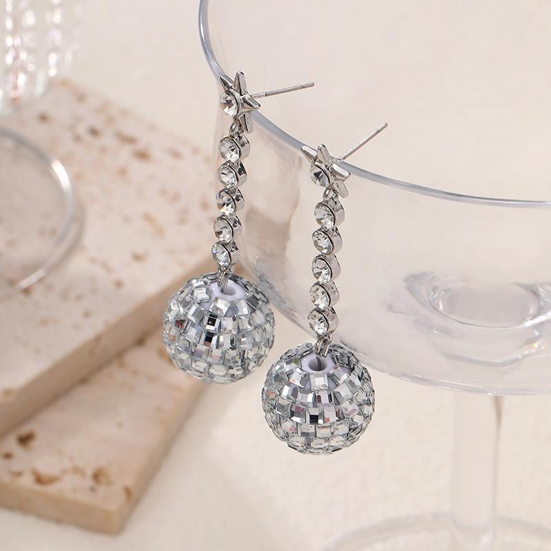 

Пентаграмма циркон диско свет шар бусина кулон серьги женская мода серьги с бахромой серебряный