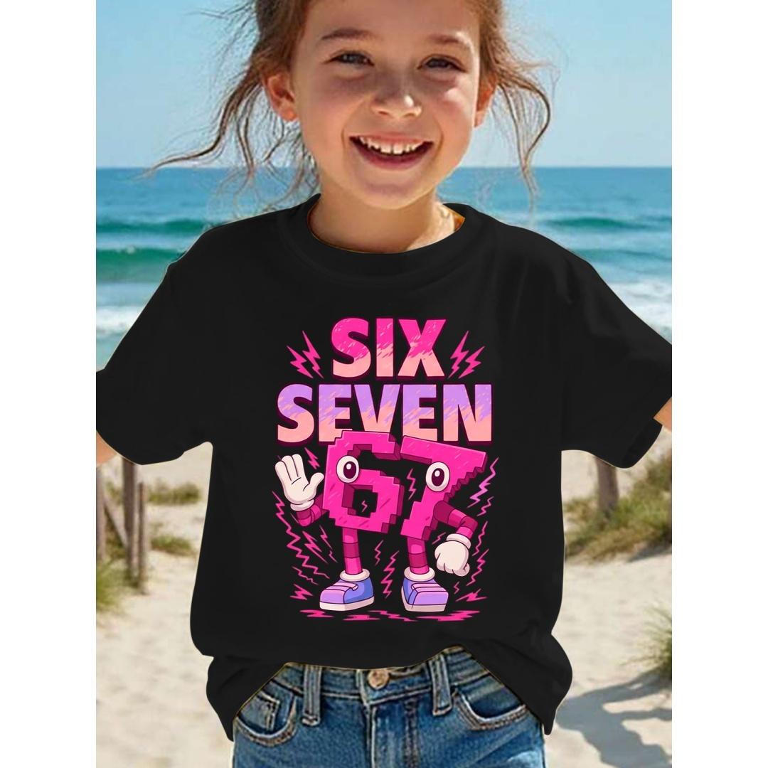 Women s T-shirt 2026 Trendy Cool Number 67 Cartoon Print for Men s and Women s Summer Casual Tees Top XXS