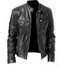 Men Vintage Cool Jacket Leather Long Sleeve  Winter Stand Collar Club Coat