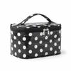 Polka Dots Travel Make-up Bag with Compartments – Coated Cosmetic Bag for Women, Waterproof, Portable, Flat-Folding Toiletry Bag