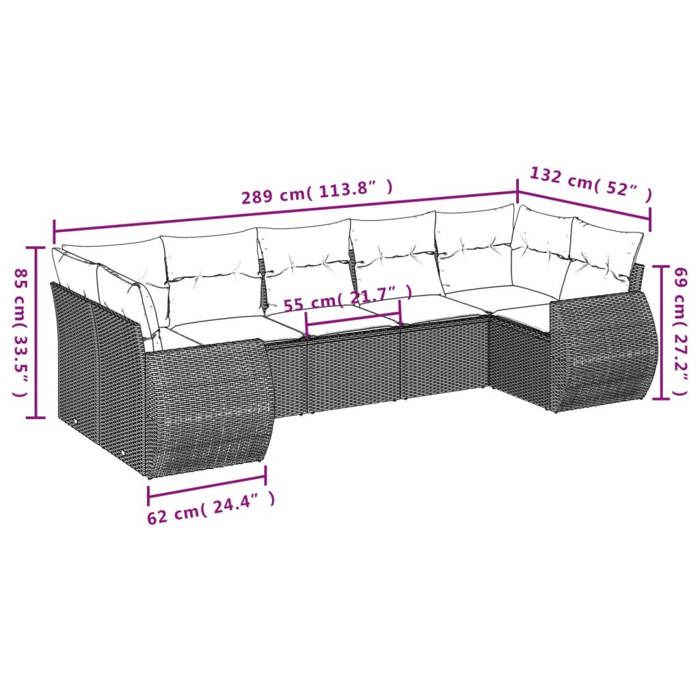 VidaXL Salon de Jardin avec Coussins 7 pcs, Canapés de Terrasse, Ensemble de Meubles de Patio, Mobilier d'Extérieur, Noir 3221785