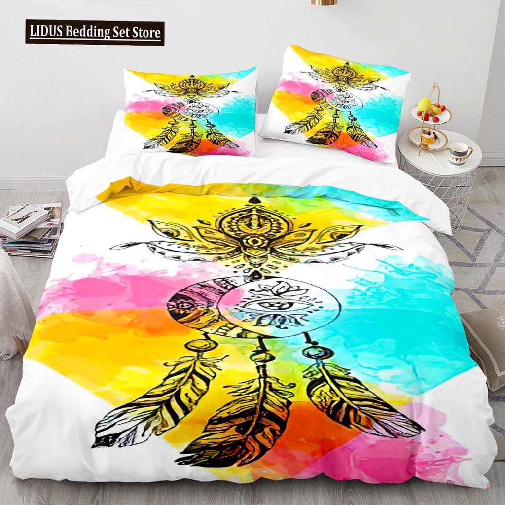 Dreamcatcher Duvet Cover Set 3D Print Feather Sun Moon Polyester Comforter Cover King Queen Twin Full Size For Kids Boys Girls