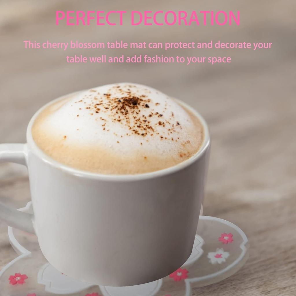 Coasters for Drinks Set of 4 Silicon Cup Coasters Cute Pink Cup Mats Cherry Blossom Coaster, Table Cup Mat for Drinks, Coffee, Tea (4.5in)