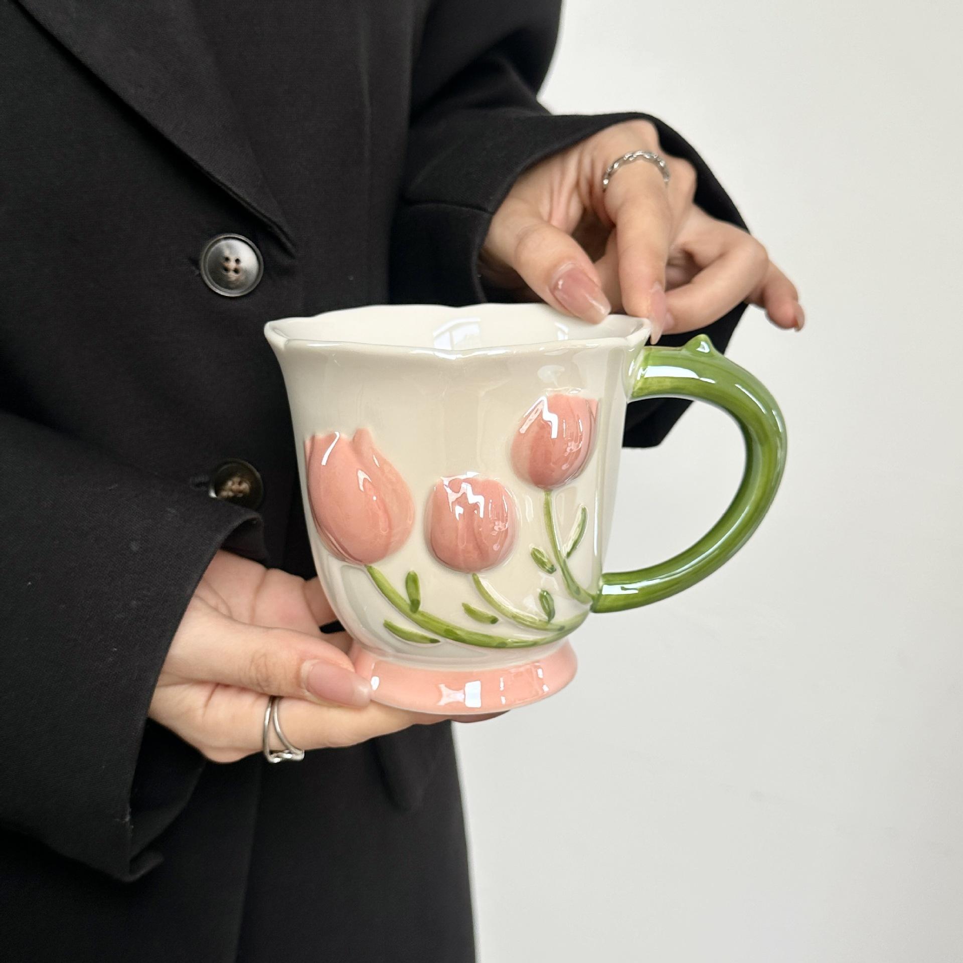 

Tulip Water Cup For Girls Birthday Gift Exquisite Coffee Breakfast Cup Practical Companion Small Gift For Bridesmaids 301-400ml