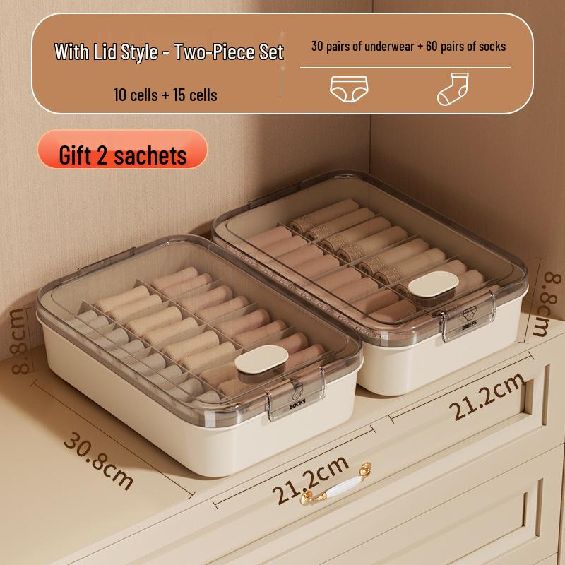 Drei-in-Eins Intimwäsche-Organizer: Unterwäsche-, Slips- und Socken-Aufbewahrungsbox mit Fächern, Deckel und Duft