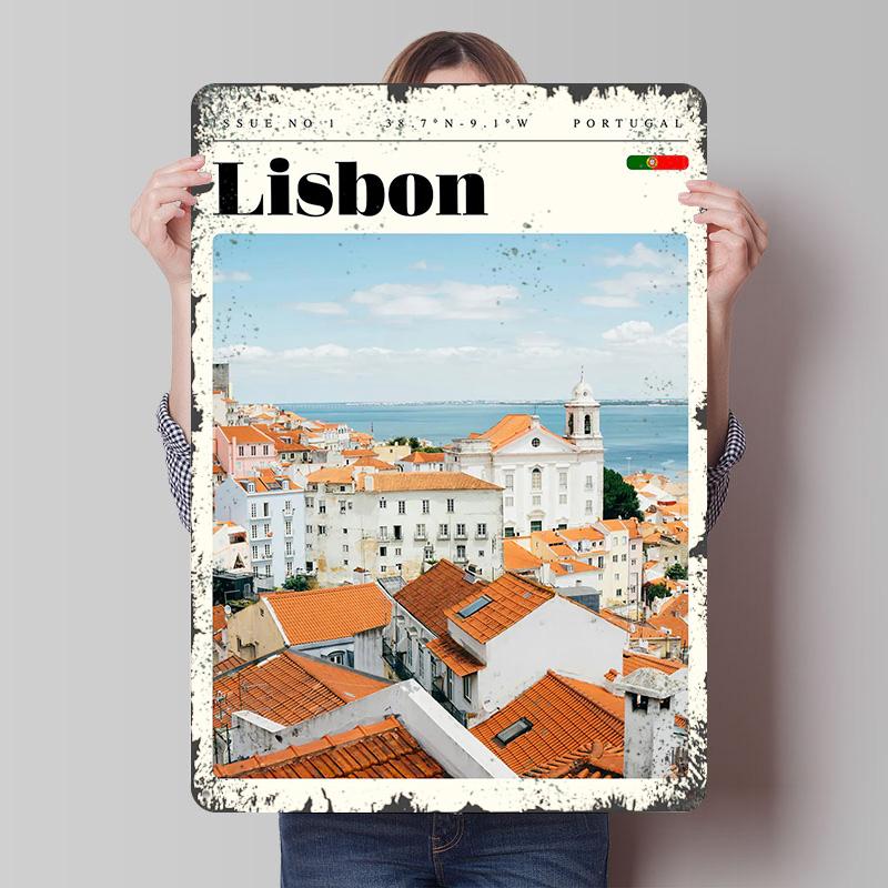 

Lisbon Portugal Travel Art Tin Plaque Poster Customized Wall Art Retro Vintage Metal Signs for Man Cave Room Decor Men Wand Deko 7.9x11.8In(20x30cm)