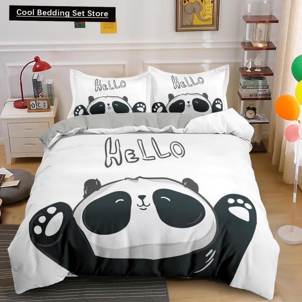 Cartoon Lovely Panda Bedding Set White Bed Linen 3D Print Gift for Kids Girls 2/3pcs Twin Single Queen King Size Duvet Cover Set