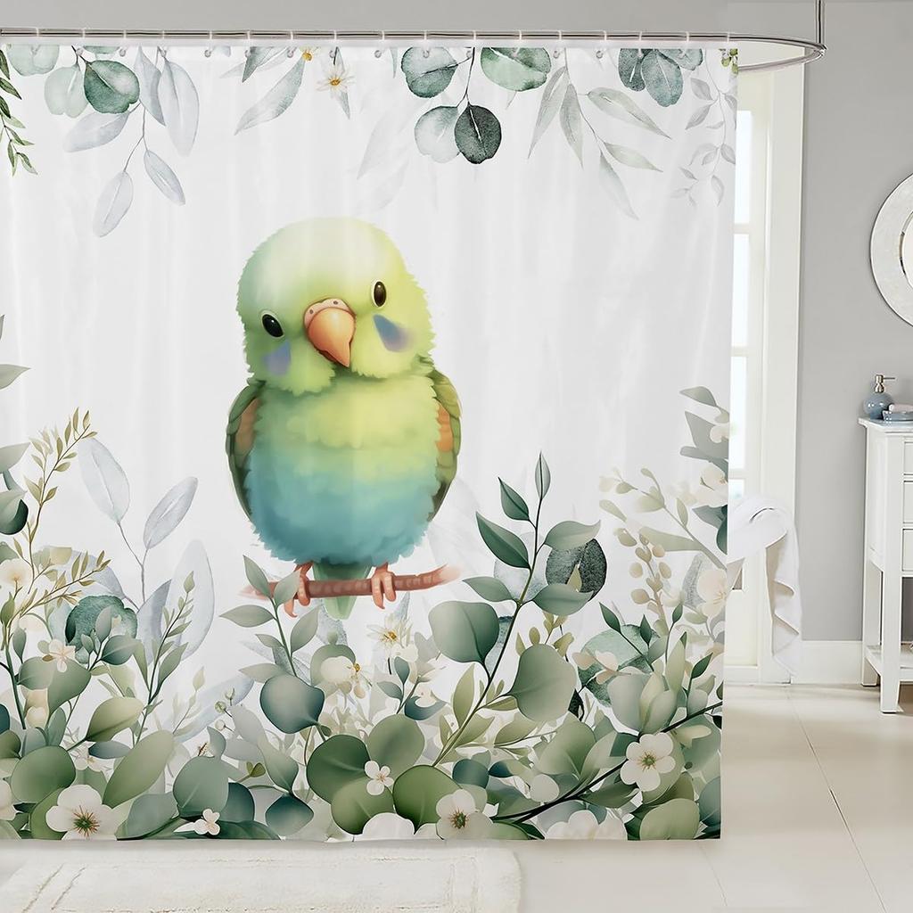 Erosebridal Cute Dachshund Waterproof Bathroom Curtain for Kids Child Green Eucalyptus Bath Curtain, Pet Animal Shower Curtain