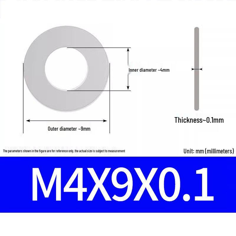 304 Stainless Steel Ultra-Thin Flat Washer, Thickness: 0.1/0.2/0.3/0.4/0.5 Mm, Sizes M1-M8