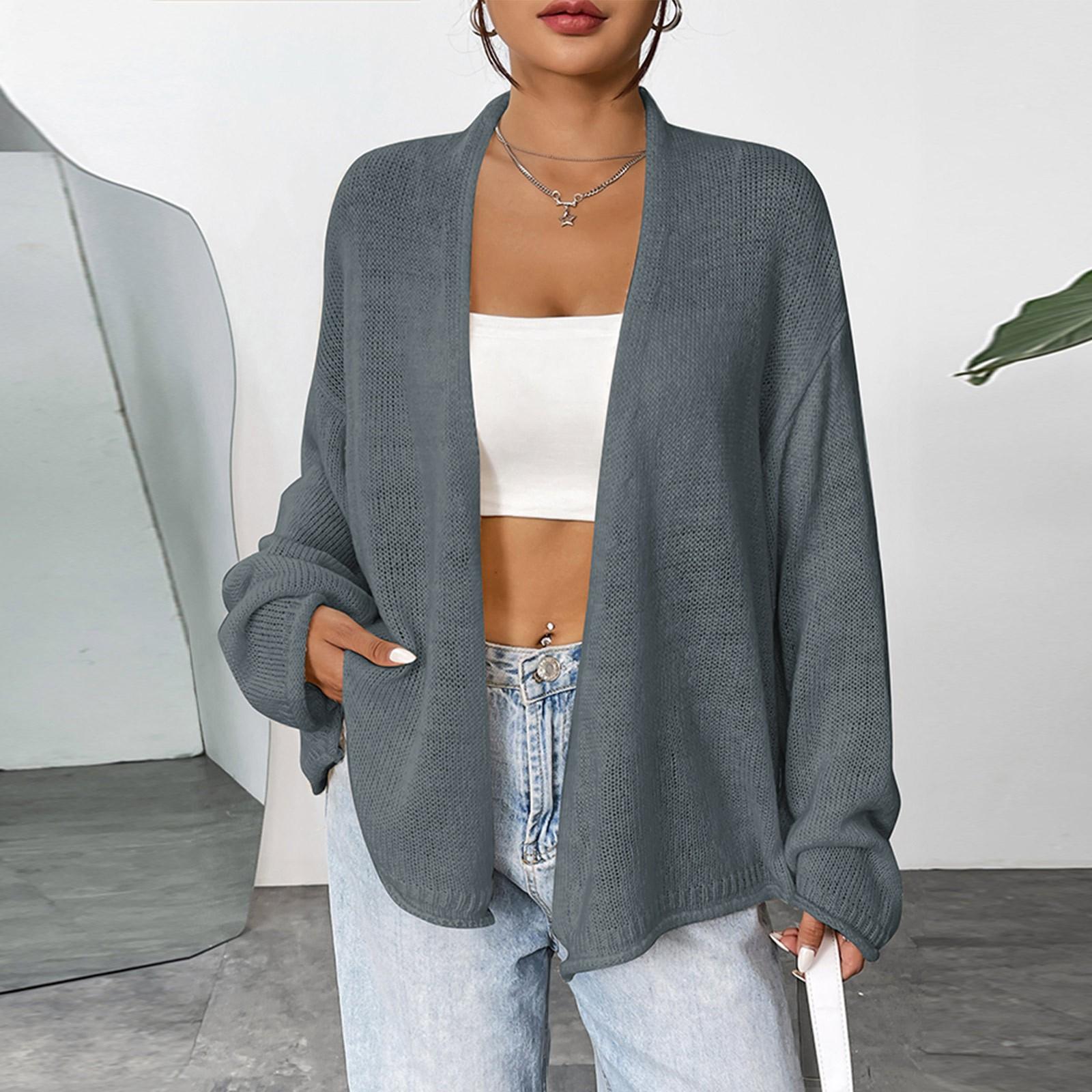 

Женская модная свободная тонкая вязаная куртка-кардиган, осенняя однотонная повседневная верхняя одежда, кардиган XL синий
