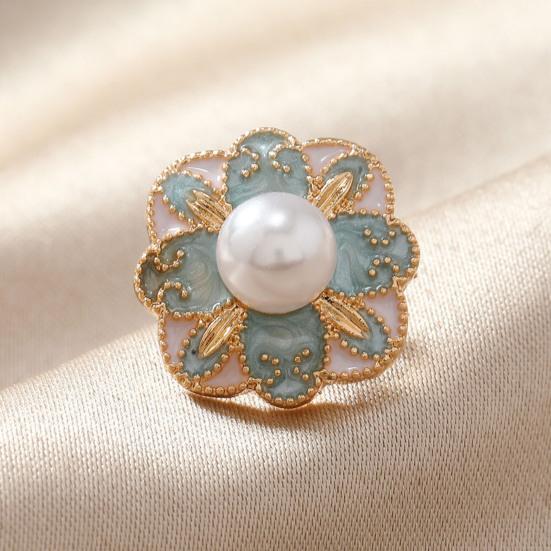Women Brooch Imitation Pearls Enamel Glaze Flower Shape Shawl Pin Lapel Neckline Clip Anti-Exposure Buckle