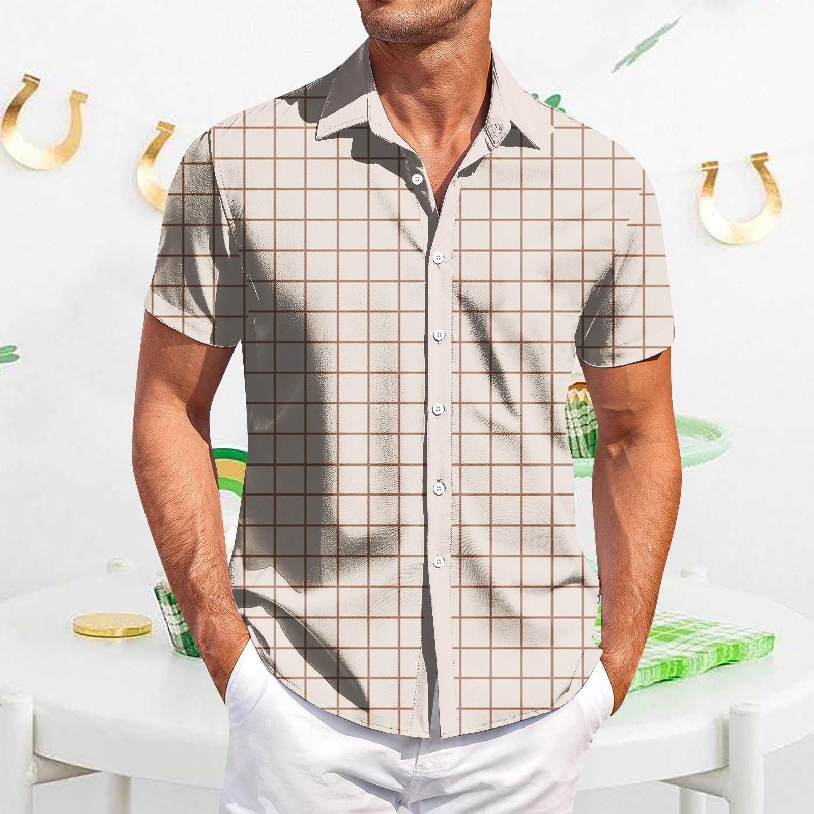 

Мужская повседневная рубашка с короткими рукавами, приталенная, модная, с принтом в клетку L бежевый