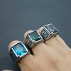 Vintage Big Green/Black/Red/Blue Color Stone Rings for Men Stainless Steel Fashion Punk Handmade Carved Tulip Ring Party Jewelry