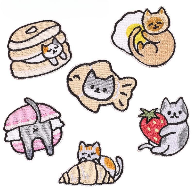Original Embroidery Sticker Embroidery Label Clothing Accessories Cartoon Cat Animal Badge DIY Patch Cloth Sticker