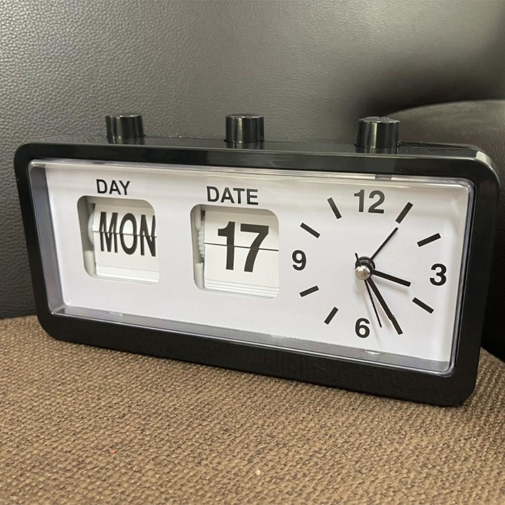 Elektronischer manueller Seitenumblätter-Kalenderuhr Vintage Datum Woche Mechanische Weckuhr Desktop-Anzeige Multifunktional