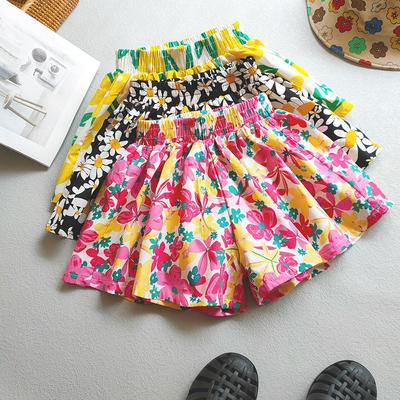 Summer Floral Print Shorts for Girls Pantskirt Kids Tutu Shorts Loose Leg Pants Girls Pleated Culotte Children Clothes