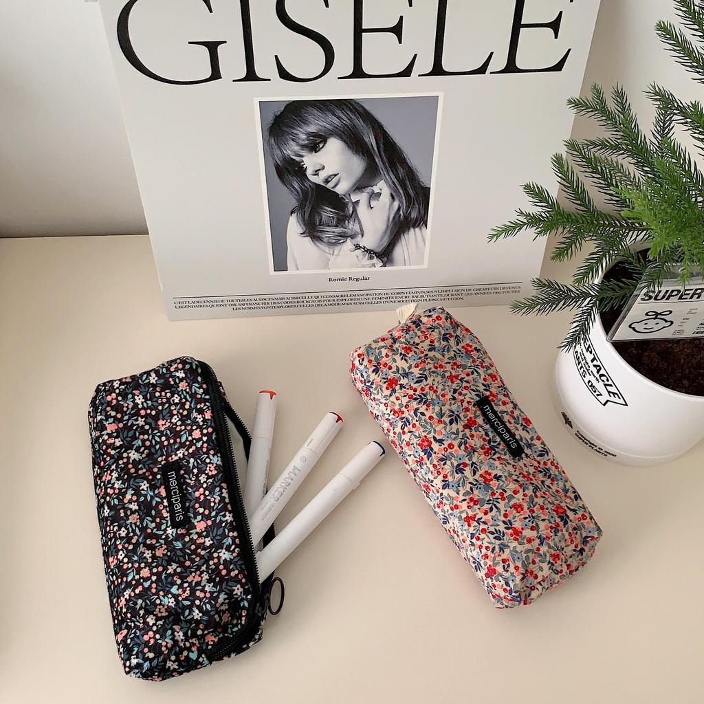 Retro Corduroy Floral Pencil Case and Makeup Bag