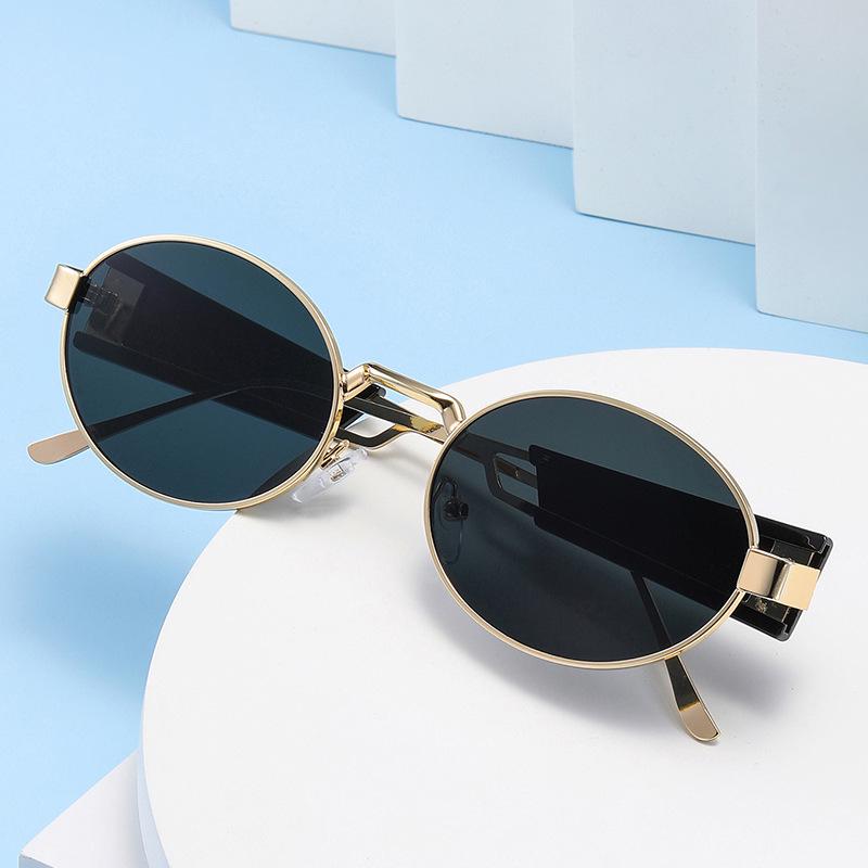 Women's Retro Metal Oval Sunglasses - UV400 Protection, Trendy Internet Celebrity Style
