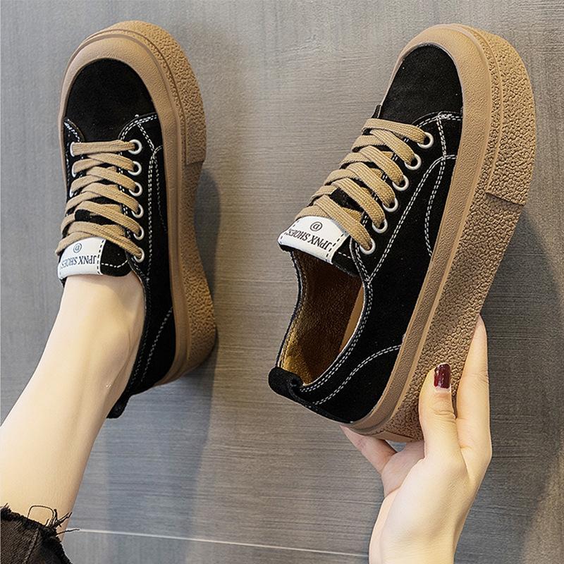 Original niche canvas shoes women's 2025 spring new thick-soled feet small lace-up board shoes student sports and leisure shoes