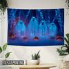 Halloween Gothic Wall Tapestry Blue Mist Curtain Ghost Pumpkin Light String Lantern Cute Little Wallcloth Party Decor