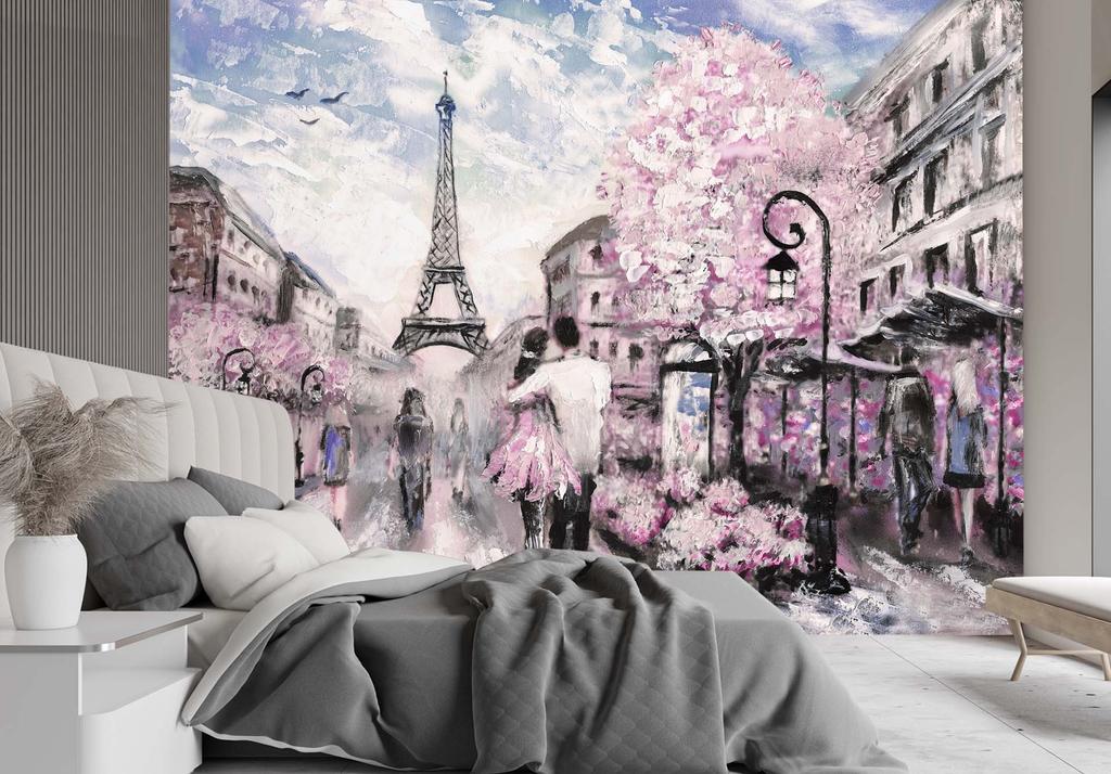 Wallpaper Couple Paris as painted Pink