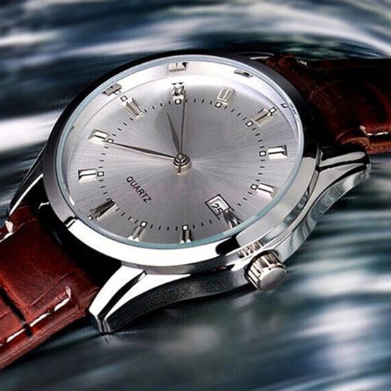 Pánské Vintage datumový kalendář Dial Umělá kůže Business Analog Quartz náramkové hodinky