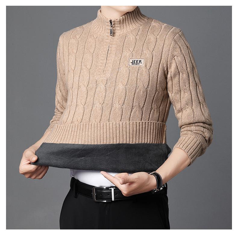 JEEP SPIRIT Men's Winter Half-Zip Fleece-Lined Knitted Sweater 2608