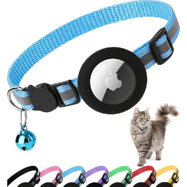 Airtag Cat Collar Breakaway, Reflective Kitten Collar with Apple Air Tag Holder and Bell for Girl Boy Cats, 0.4 Inches in Width and