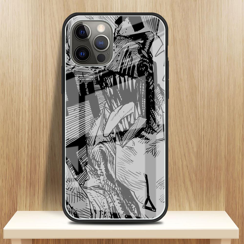 Chainsaw Man Cool Glass Case For Apple iPhone 14 13 Pro 11 12 7 8 Plus SE 2022 XR X XS Max 6 6S Tempered Phone Cover