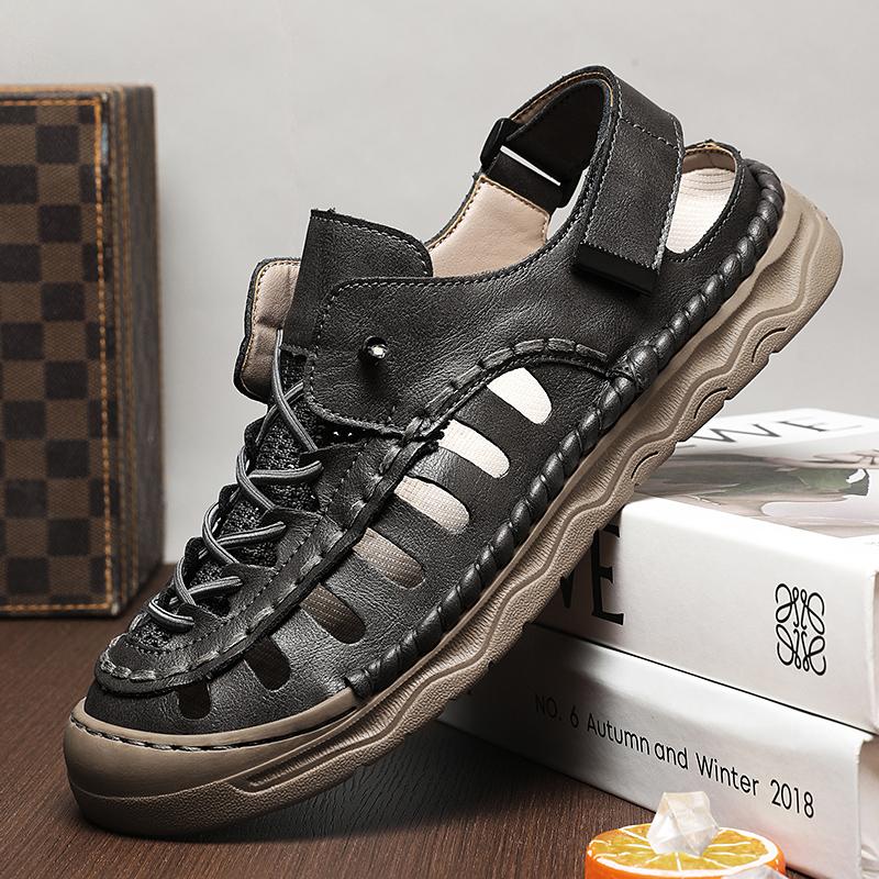 Fashion 2025 Cow Leather Casual Sandals Summer High Quality Outdoor Handmade Men Sandals Comfy Thick Bottom Mens Beach Shoes Size 48